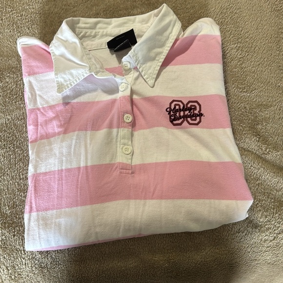 Harley-Davidson Woman’s Long Sleeve Collard Pink and White Striped Shirt - Picture 8 of 9